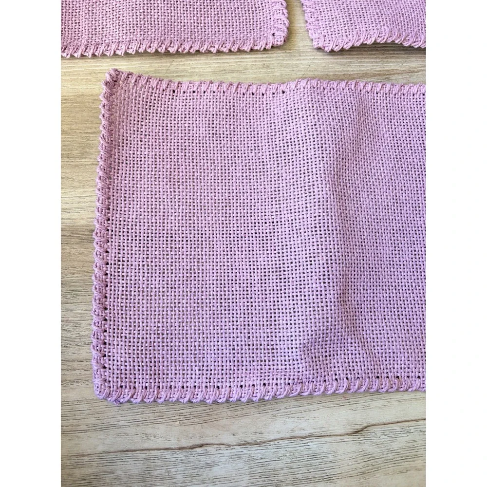 Vtg Lavender Purple Woven Raffia Placemats Set of 5 Boho Rustic Table Mats 17x12